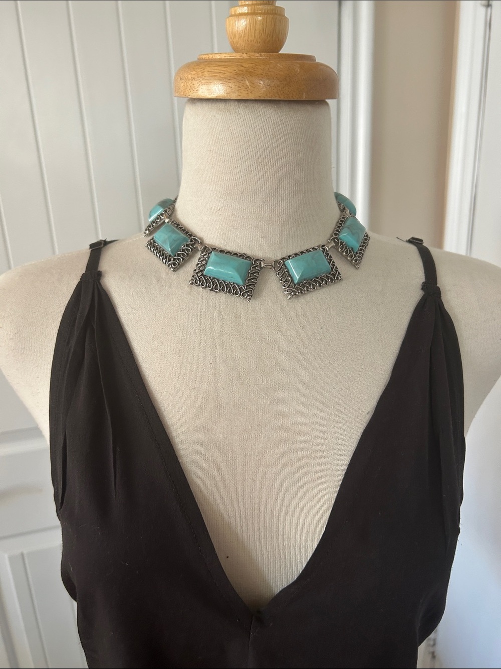 Turquoise Statement Choker Necklace - Silver Tone